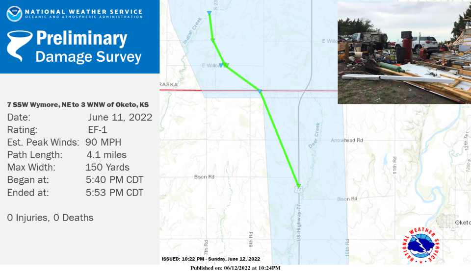 This graphic posted on the website of the National Weather Service's Topeka office tells about one of three tornadoes Saturday that affected Marshall County.