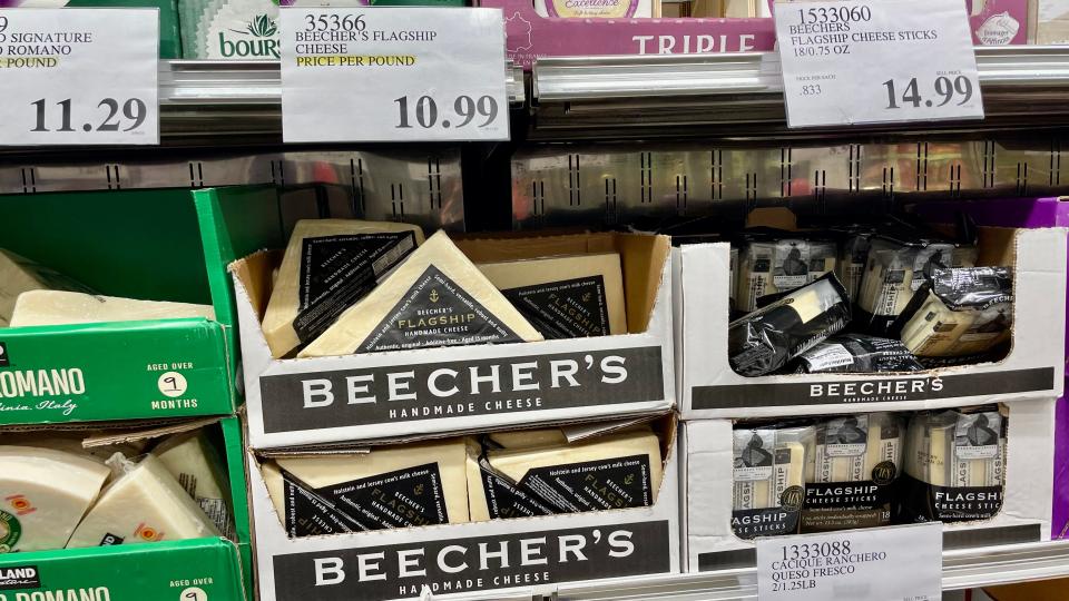 beecher's cheese in costco display under $10.99 sign