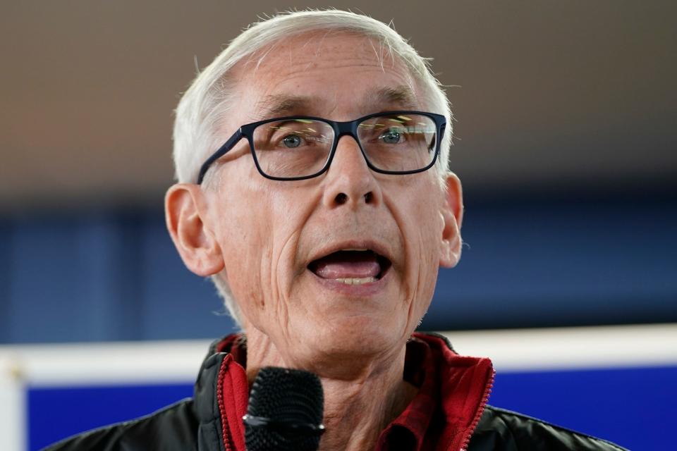 Wisconsin Democratic Gov. Tony Evers speaks at a campaign stop, Oct. 27, 2022, in Milwaukee. A man illegally brought a handgun into the Wisconsin Capitol on Wednesday, demanding to see Gov. Tony Evers, and returned at night with an assault rifle after posting bail, a spokesperson for the state said Thursday, Oct. 5, 2023. (AP Photo/Morry Gash)