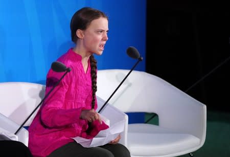 16-year-old Swedish Climate activist Greta Thunberg speaks at the 2019 United Nations Climate Action Summit at U.N. headquarters in New York City, New York, U.S.