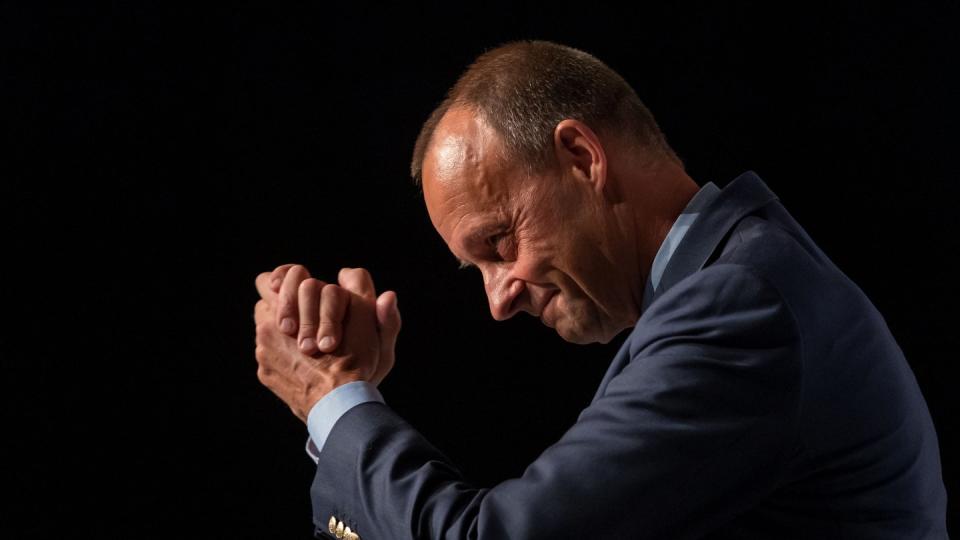 Friedrich Merz, Ex-Unionsfraktionschef, während seines Auftritts beim Niedersachsentag der Jungen Union in Hildesheim.