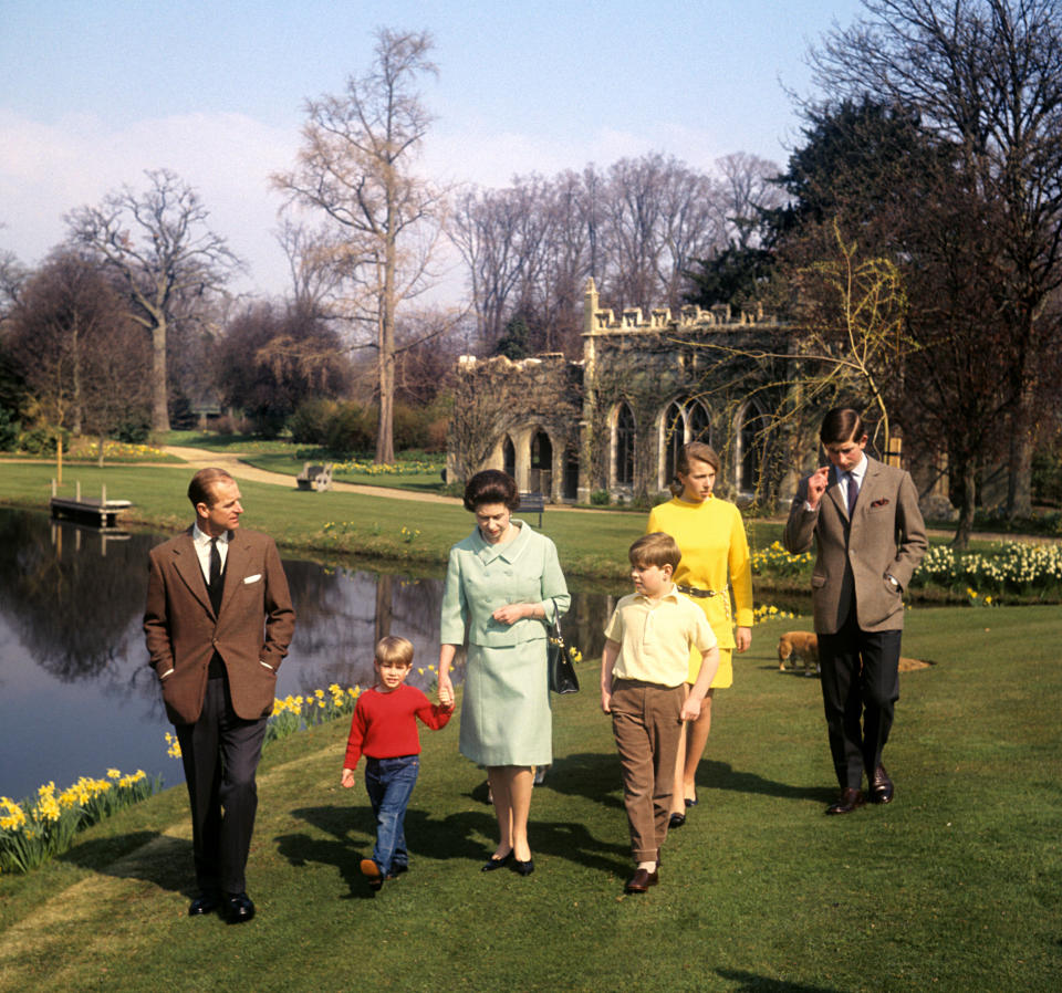 Prince Philip, The Duke of Edinburgh, Prince Edward, Earl of Wessex, Queen Elizabeth II, Prince Andrew, Duke of York, Anne, Princess Royal, and Charles, Prince of Wales at Frogmore Cottage during the filming of the documentary, 