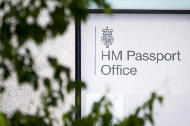 NEWPORT, WALES - MAY 24: A close-up of a sign at the Newport HM Passport Office on May 24, 2022 in Newport, Wales. There has been a surge in demand for passport applications as people delayed applying during the COVID-19 pandemic due to travel restrictions. Her Majestys Passport Office (HMPO) anticipate 9.5 million British passport applications will be made this year. (Photo by Matthew Horwood/Getty Images)