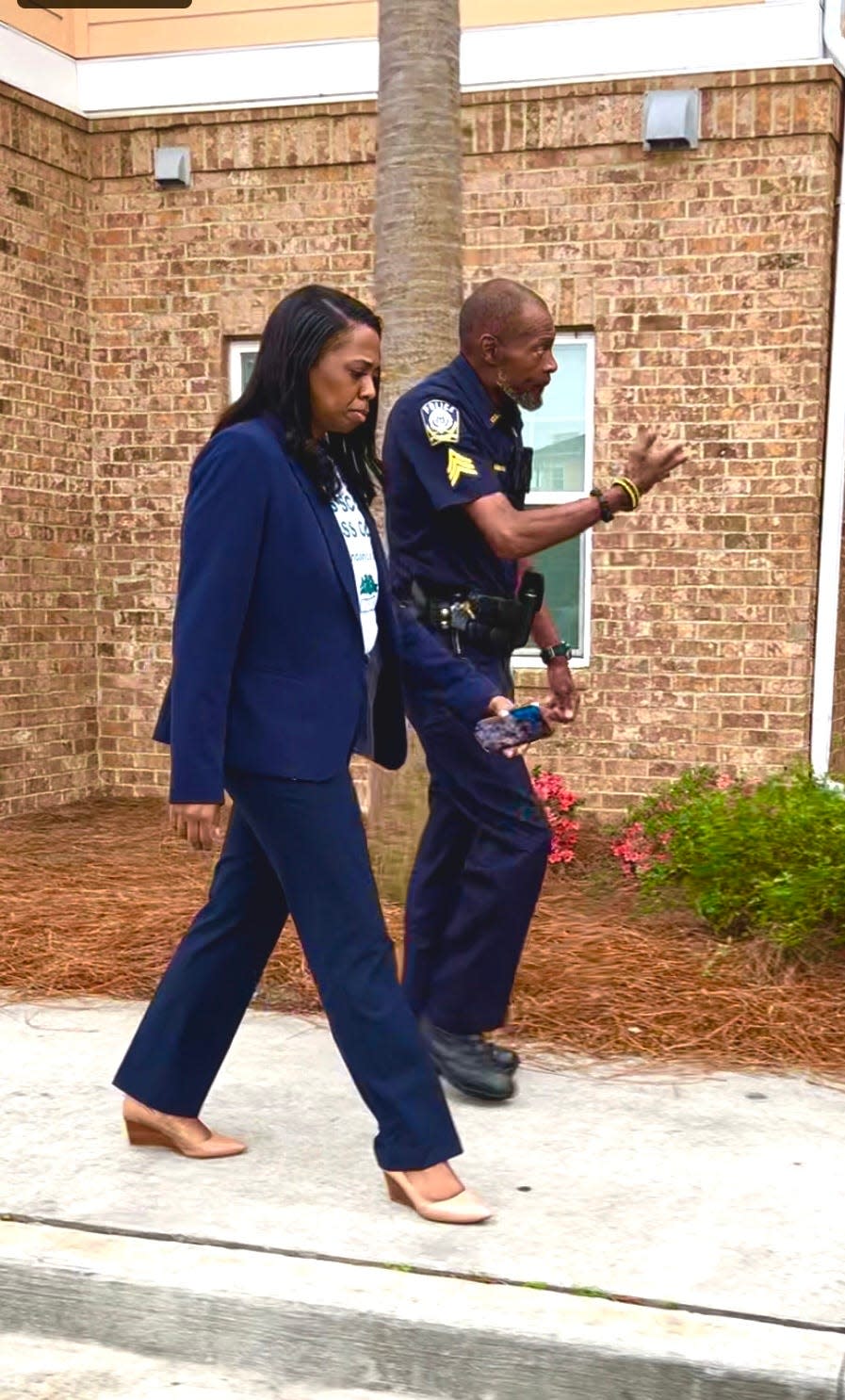 Savannah-Chatham Superintendent Denise Watts accompanies Board of Education Police Department Sergeant Andre Jenkins on a truancy sweep at The View at Oglethorpe Apartments for SCCPSS's Attendance Matters campaign kick off on Friday March 22, 2024.