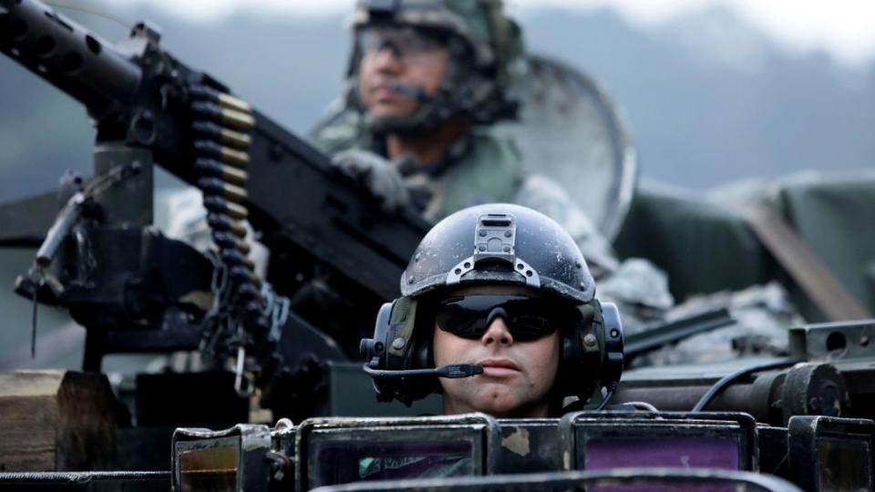 U.S. soldiers on an M113 armored vehicle take part during a 2017 exercise in South Korea. (Chung Sung-Jun/Getty Images)