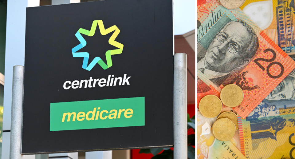 Centrelink sign and money