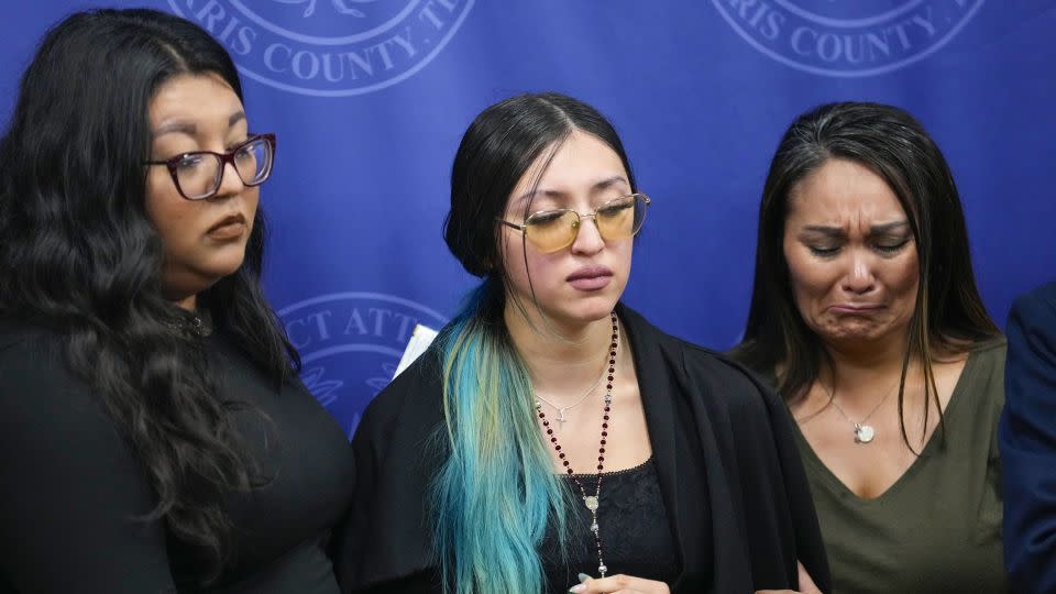 Alexis Nungaray, the mother of Jocelyn Nungaray, center,  is seen at a news conference Monday in Houston, after speaking about her daughter. - Brett Coomer/Houston Chronicle/Hearst Newspapers/Getty Images