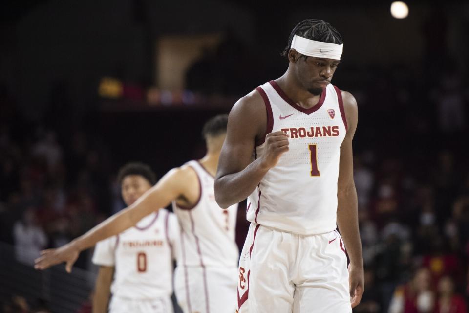 USC forward Chevez Goodwin (1) reacts during a game against UC Irvine