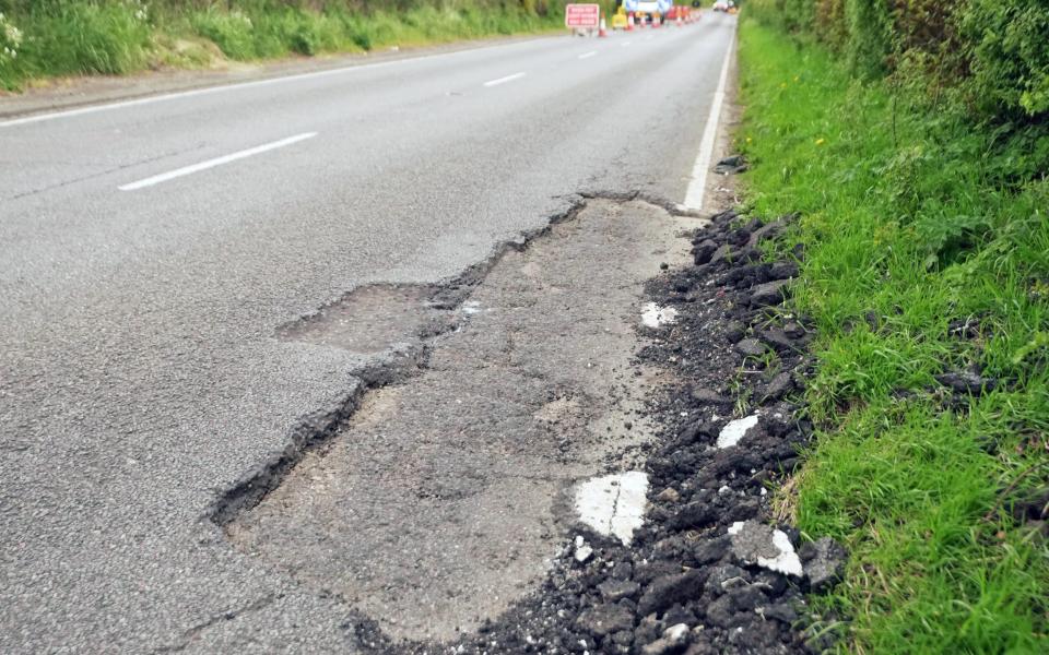 Part of the uneven road surface near the crash site