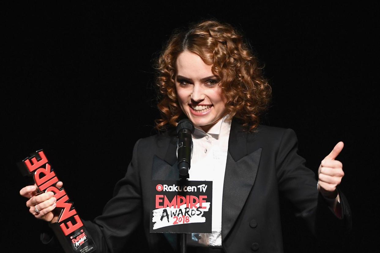 Actress Daisy Ridley, winner of the Best Actress award, on stage during the Rakuten TV EMPIRE Awards 2018: Getty Images