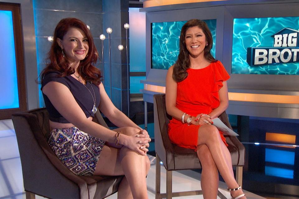 Julie Chen and former Big Brother winner Rachel Reilly, on BIG BROTHER, Thursday, August 15 (9:00 -- 10:00 PM, ET/PT) on the CBS Television Network. Image is a screen grab.