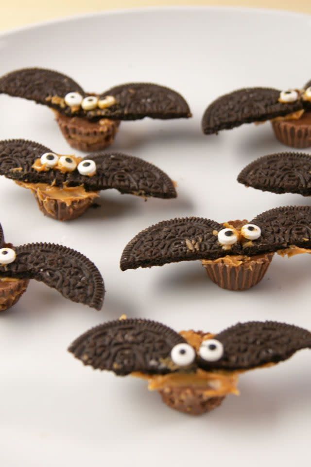 <p>These will fly away at your next Halloween party!</p><p>Get the <a href="https://www.delish.com/uk/cooking/recipes/a33978753/reeses-bats-recipe/" rel="nofollow noopener" target="_blank" data-ylk="slk:Reese's Bats;elm:context_link;itc:0;sec:content-canvas" class="link ">Reese's Bats</a> recipe.</p>