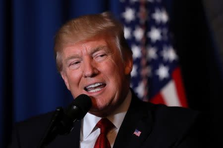 U.S. President Donald Trump delivers an statement about missile strikes on a Syrian airbase, at his Mar-a-Lago estate in West Palm Beach, Florida, U.S., April 6, 2017. REUTERS/Carlos Barria/Files