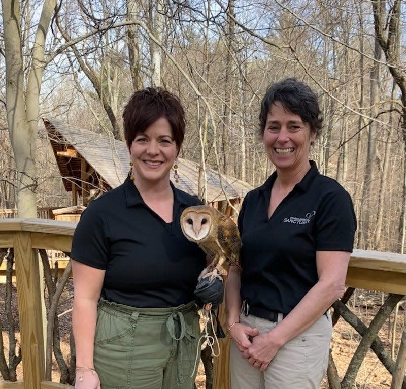 Ohio Bird Sanctuary Executive Director Julie Schwartz (left) with founder Gail Laux.