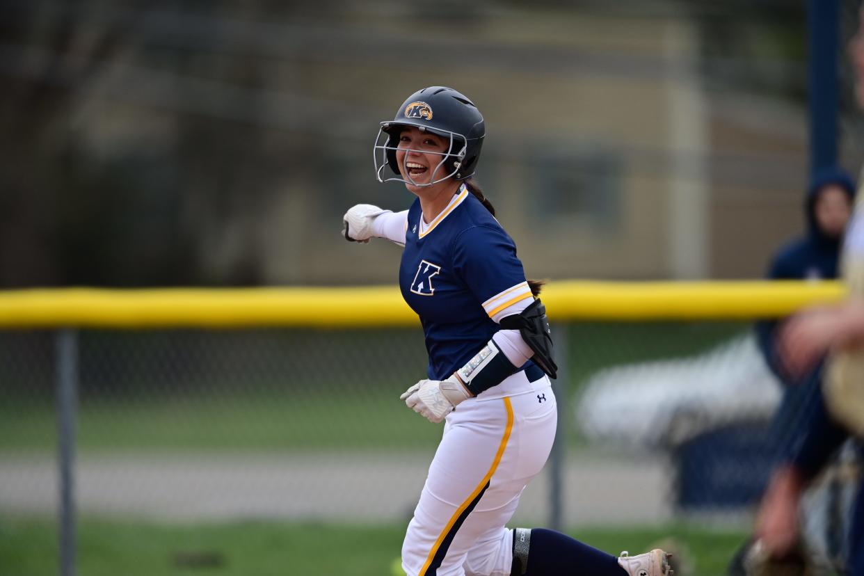 Kent State senior Brenna Brownfield rounds the bases after hitting a grand slam against rival Akron last Tuesday at the Diamond at Dix.