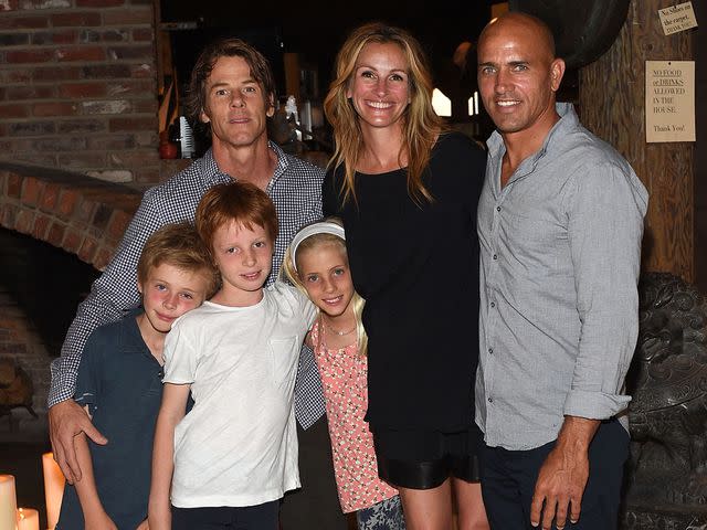 <p>Stefanie Keenan/Getty</p> Daniel Moder, Julia Roberts, Kelly Slater, Phinnaeus Moder, Henry Daniel Moder and Hazel Moder attend Kelly Slater, John Moore and Friends Celebrate the Launch of Outerknown on August 29, 2015 in Malibu, California.