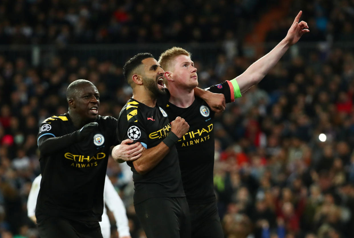Kevin de Bruyne (right) and Manchester City beat Real Madrid, greatly increasing their chances to advance in what might be their last shot to win the Champions League for awhile. (REUTERS/Sergio Perez)