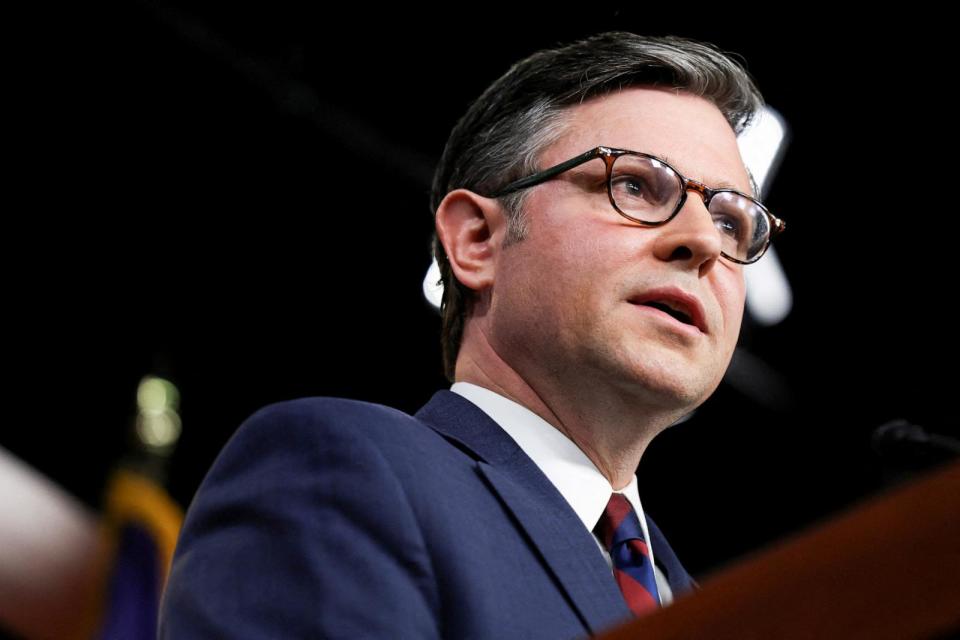 PHOTO: Speaker of the House Mike Johnson speaks during a press conference with House Republicans at the Capitol, May 7, 2024.  (Amanda Andrade-Rhoades/Reuters, FILE)