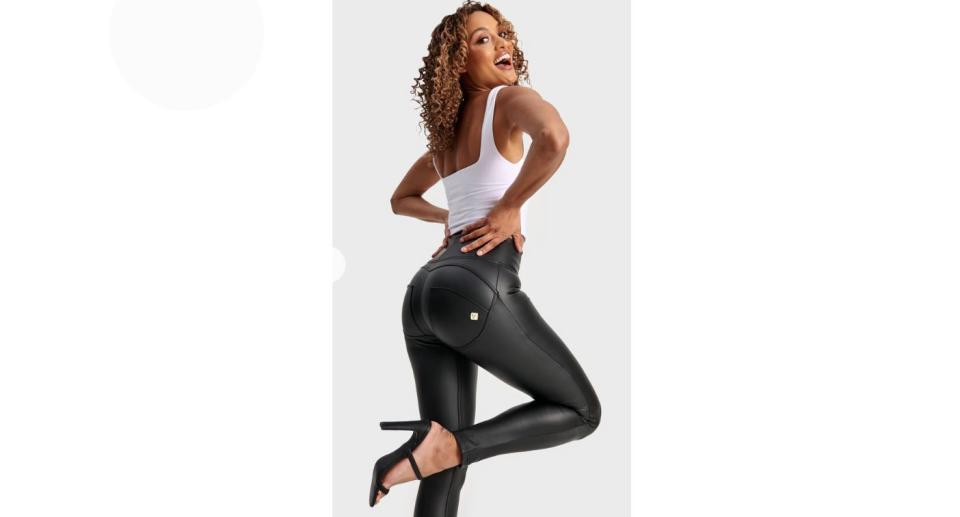 Woman in Freddy's WR.UP Faux Leather, high waisted pant