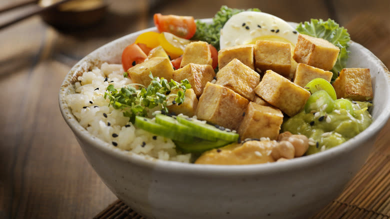 Buddha bowl with fried tofu