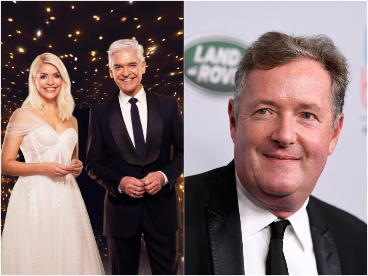 Holly Willoughby and Phillip Schofield on Dancing on Ice, and Piers Morgan (ITV/Getty)