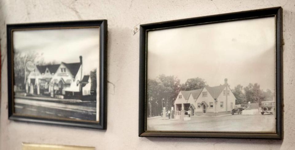Historic photos of the College Heights Service Station located at 803 N. Atherton St. hang in the office of the garage. Abby Drey/adrey@centredaily.com