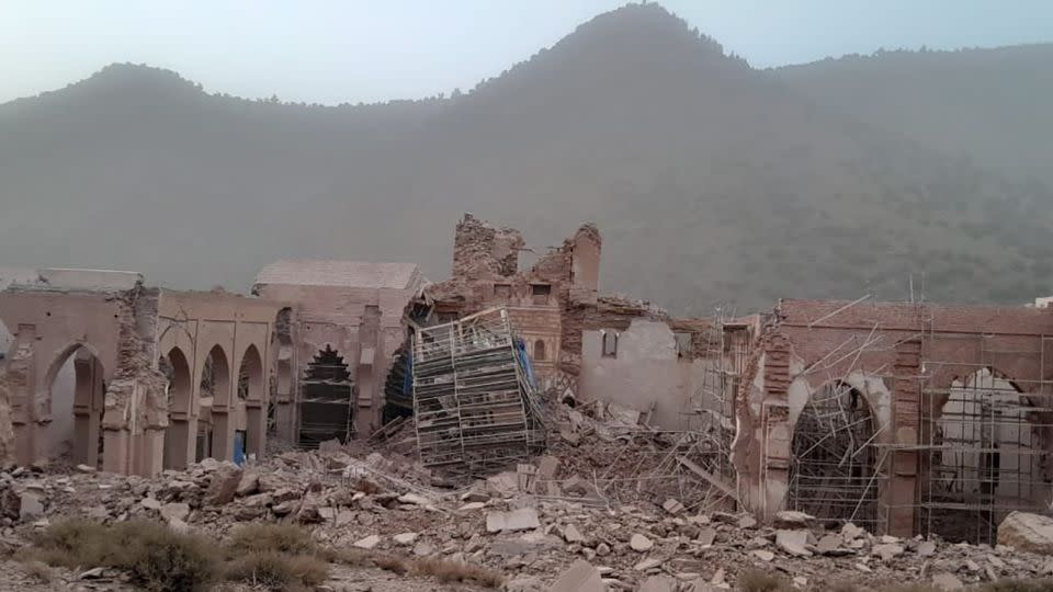 Images show the extent of the damage left by the earthquake on the 12th century Tinmal Mosque, a significant example of the Almohad architecture.  - Shared with CNN