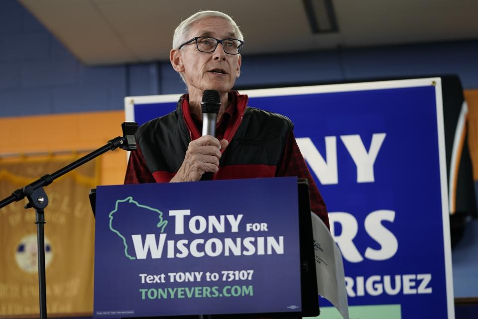 Wisconsin Democratic Gov. Tony Evers speaks at a campaign stop Thursday, Oct. 27, 2022, in Milwaukee. (AP Photo/Morry Gash)