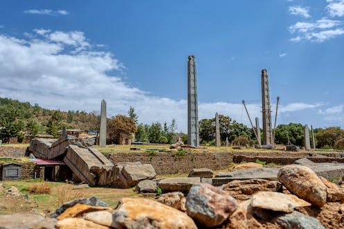 <span class="caption">Stone obelisks stand tall in Aksum, Ethiopia. This city was once the capital of a kingdom spanning northeast Africa and the Arabian peninsula.</span> <span class="attribution"><a class="link " href="https://www.shutterstock.com/image-photo/ancient-monolith-stone-obelisk-symbol-old-1831447870" rel="nofollow noopener" target="_blank" data-ylk="slk:Shutterstock / Artist;elm:context_link;itc:0;sec:content-canvas">Shutterstock / Artist</a></span>