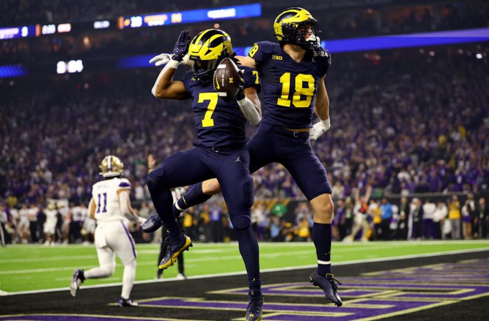 Details of payouts for college athletes remain murky. <a href="https://www.gettyimages.com/detail/news-photo/donovan-edwards-and-colston-loveland-of-the-michigan-news-photo/1910722049?adppopup=true" rel="nofollow noopener" target="_blank" data-ylk="slk:Jamie Schwaberow via Getty Images;elm:context_link;itc:0;sec:content-canvas" class="link ">Jamie Schwaberow via Getty Images</a>