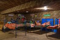 A shelter of a kindergarden used for housing for residents whose houses are destroyed is seen in Saltivka neighbourhood of Kharkiv