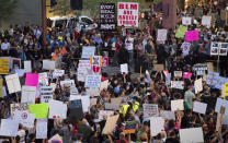 <p>Trump supporters and protesters face off from across the street in front of the Phoenix Convention Center as President Donald Trump holds a rally at the convention center on Tuesday, Aug. 22, 2017. (Bill Clark/CQ Roll Call) </p>