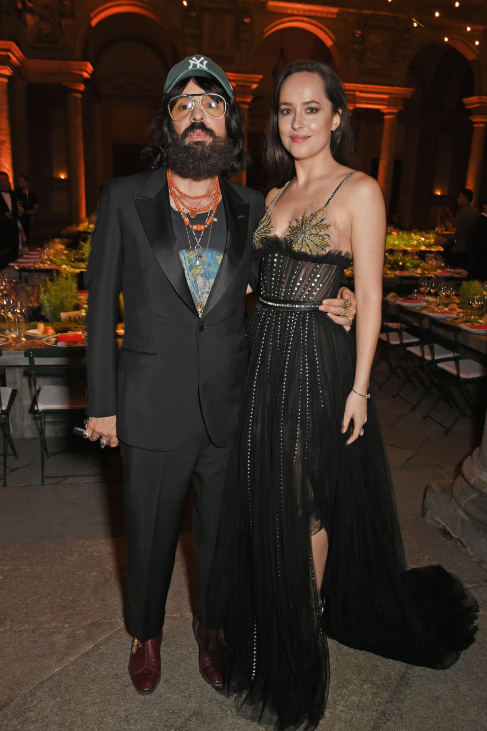 <p>Alessandro Michele and Dakota Johnson attend the Green Carpet Fashion Awards.</p>