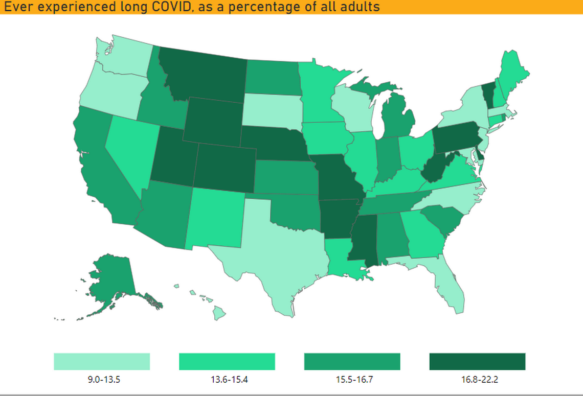 About 14% of Texans have experienced long COVID, according to a recent CDC survey, slightly lower than the national estimate of 15%.