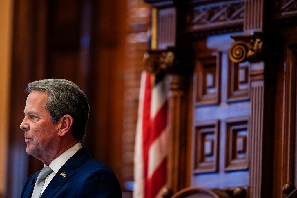 Georgia Gov. Brian Kemp delivers the State of the State speech, Thursday, Jan. 11, 2024, in Atlanta. (AP Photo/Brynn Anderson)