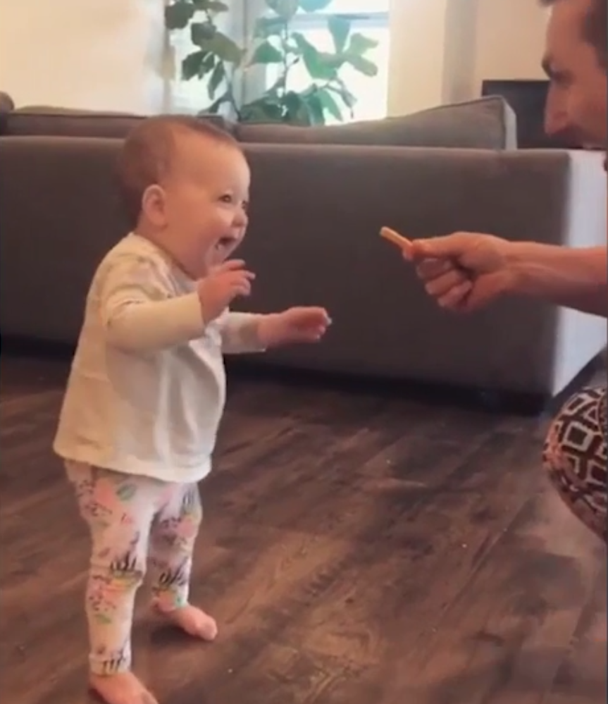 Little Evie chases the chip. Photo: Storyful