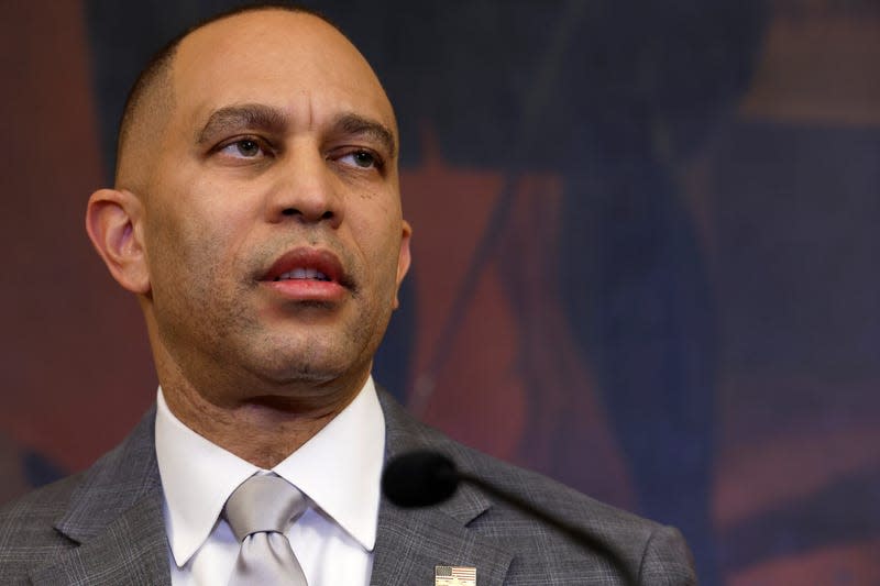 WASHINGTON, DC - DECEMBER 12: U.S. House Minority Leader Hakeem Jeffries (D-NY) gives remarks ahead of a Capitol Menorah lighting ceremony at the U.S. Capitol Building on December 12, 2023 in Washington, DC. The Hanukkah reception was the first of its kind at the U.S. Capitol Building that featured bipartisan congressional leadership. - Photo: Anna Moneymaker (Getty Images)