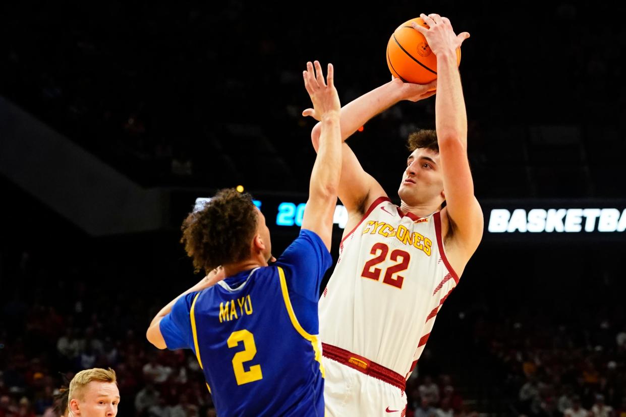 Iowa State's Milan Momcilovic was hitting his step-back jumper from all over the floor in the NCAA tourney win.