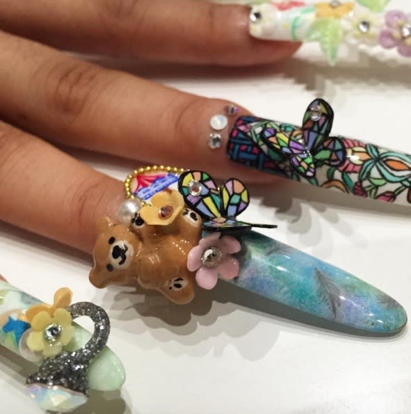 <p>The nail designs are so intricate — just take a look at those butterfly wings! (Photo: @<a href="https://www.instagram.com/sophynails/" rel="nofollow noopener" target="_blank" data-ylk="slk:sophynails" class="link rapid-noclick-resp">sophynails</a> via Instagram)</p>
