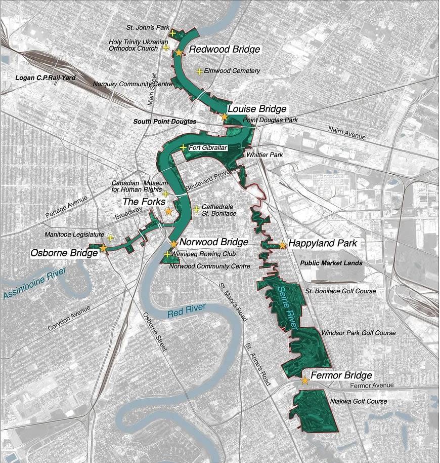 A map shows a portion of the proposed park, which would extend farther south along the Seine River.