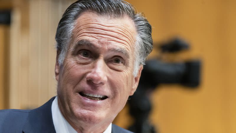 Sen. Mitt Romney, R-Utah, questions witnesses during a Senate Health, Education, Labor, and Pensions Committee hearing on June 16, 2022, on Capitol Hill in Washington. Romney is asking the White House for clarification on U.S.-China policies.