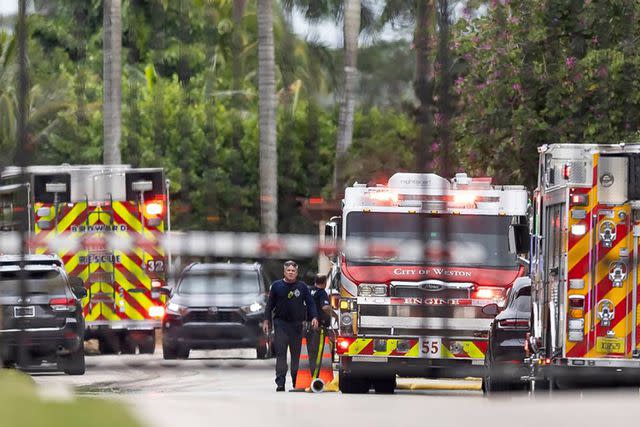 <p>Matias J. Ocner/Miami Herald/Tribune News Service via Getty</p> Emergency crews respond to Tyreek Hill's home on Wednesday
