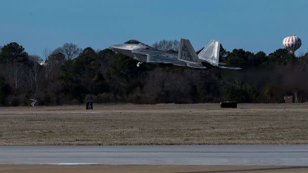 PHOTO: An F-22 Raptor takes off from Joint Base Langley-Eustis, Feb. 4, 2023, in Virginia. (Senior Airman Chloe Shanes/ U.S. Air Force)