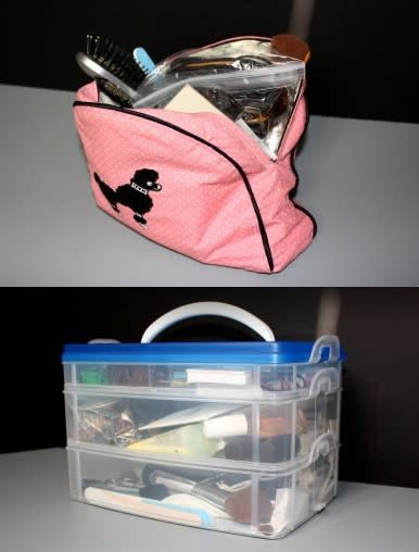 JRose-Style loved her pink poodle makeup bag, but it made getting ready in the morning a total pain. Her see-through storage system keeps her organized, and was the perfect makeup bag makeover.