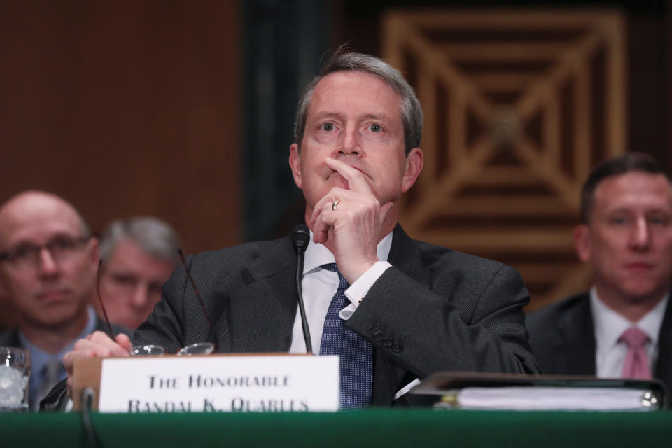 Randal Quarles, vice chairman for Supervision of the Federal Reserve Board of Governors, listening to opening statements as he testifies before a  Senate Banking Committee hearing titled, “Oversight of Financial Regulators” on Capitol Hill in Washington, U.S., May 15, 2019. REUTERS/Jonathan Ernst