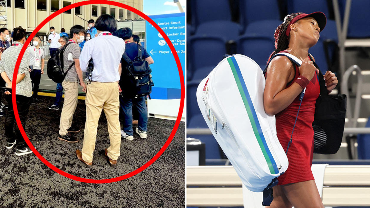 Naomi Osaka was in no mood to speak with the waiting media after her Olympic Games heartbreak. Pic: Twitter/Getty