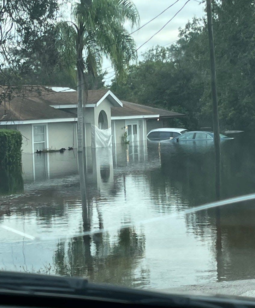 A flooded home near Courtland and Elkham boulevards in Deltona on Friday.