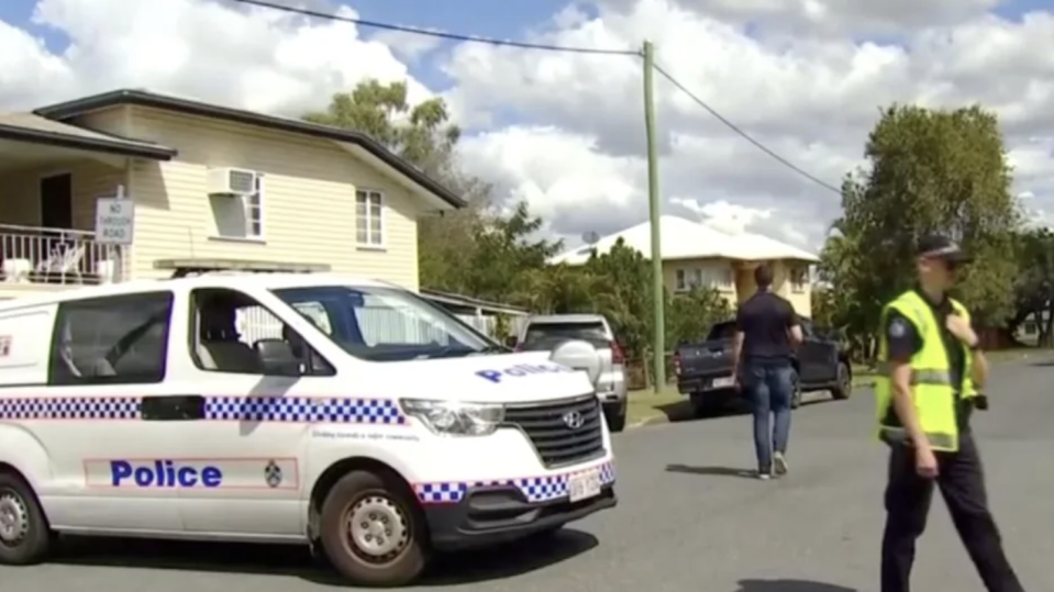 Police investigate outside the Rockhampton property. Photo: 7News
