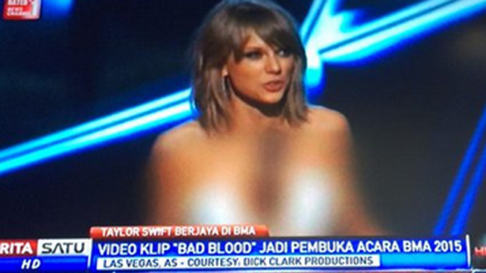 Bad Blood: An Indonesian television station censored Taylor Swift's outfit at an awards ceremony for revealing 