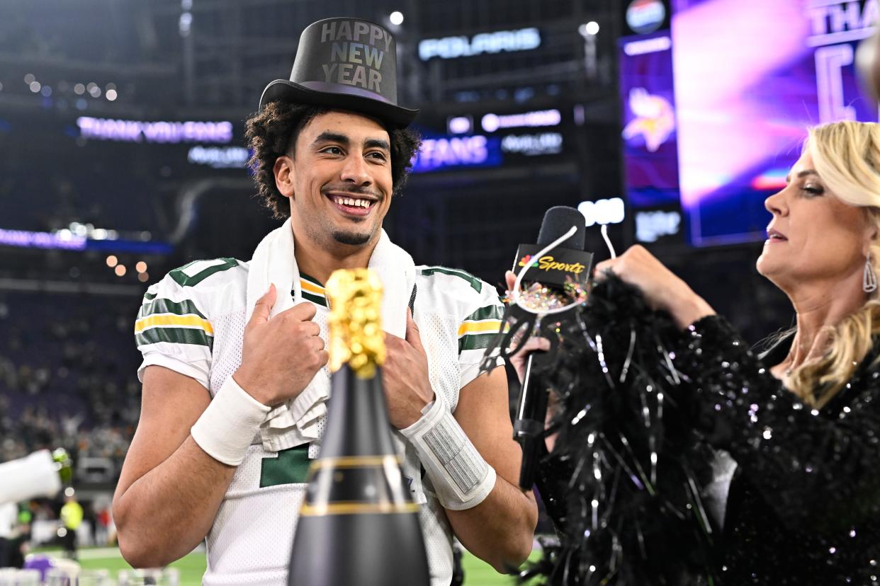Jordan Love has a lot to celebrate these days as he has the Green Bay Packers into the playoffs in his first year as the starting quarterback.